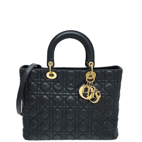 christian dior lambskin stitched large lady dior black|lady dior designer bag.